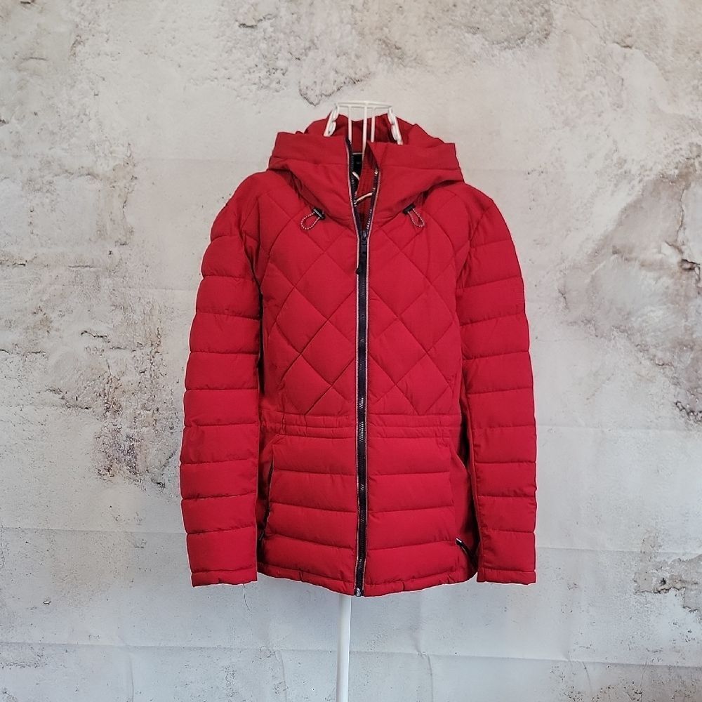 Tommy Hilfiger Jacket Quilted Red Hooded Midweight Womens Size XL